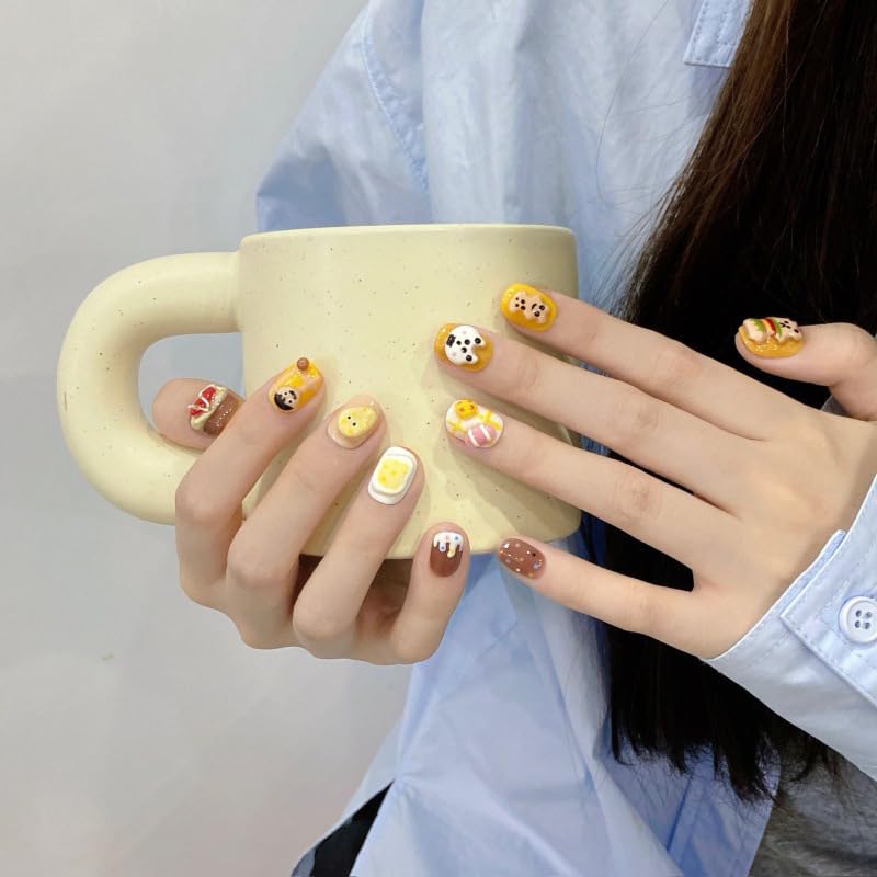 GLORS Purely Handmade Press On Nails | Cute Cartoon Design | Short Square, 10pcs (Small SS)