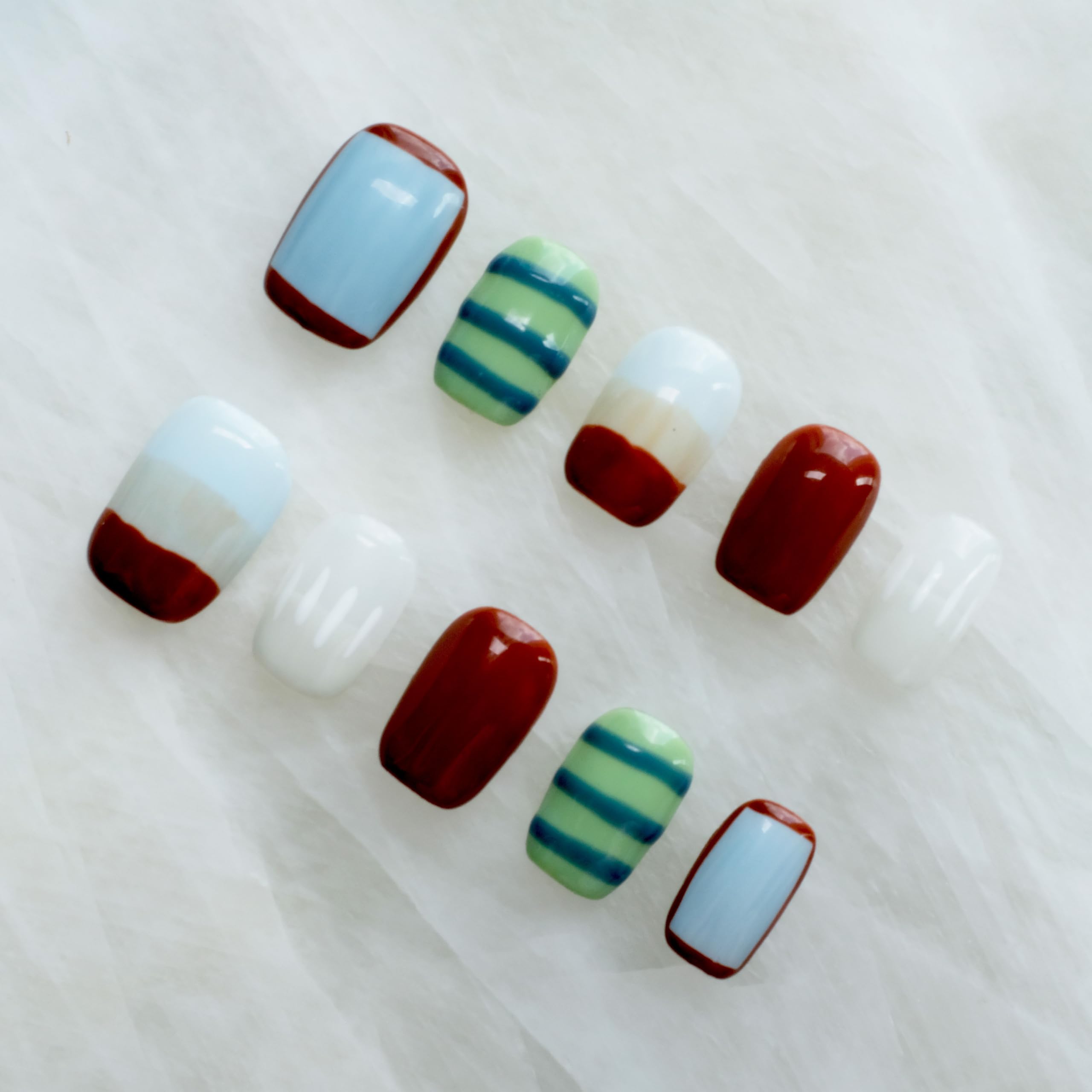 GLORS Purely Handmade Press On Nails – Short Square Kawaii Set | 10-Piece Salon Quality Nails (XS, SS)