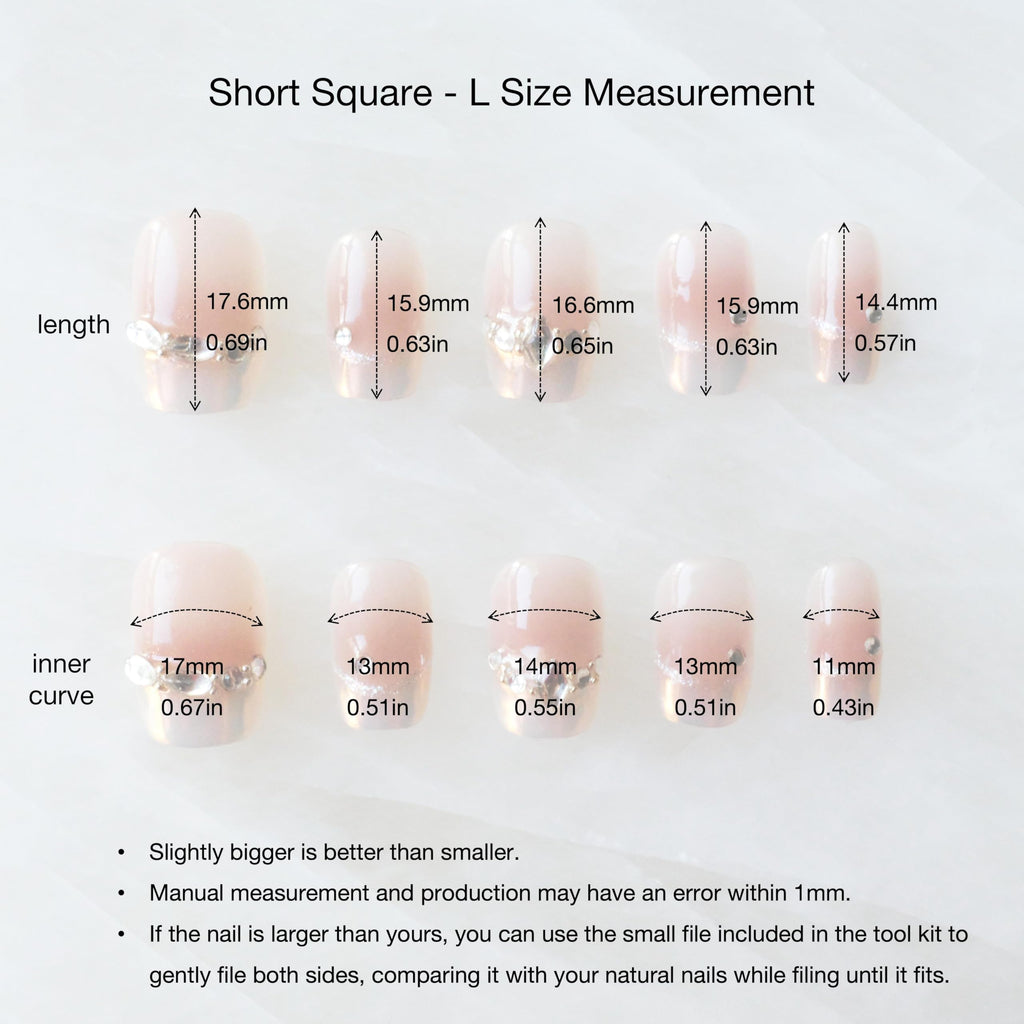 GLORS Moon Dream Purely Handmade Press On Nails – French-Style Pink with Diamond | Short Square 10-Piece Set (Large, SS)