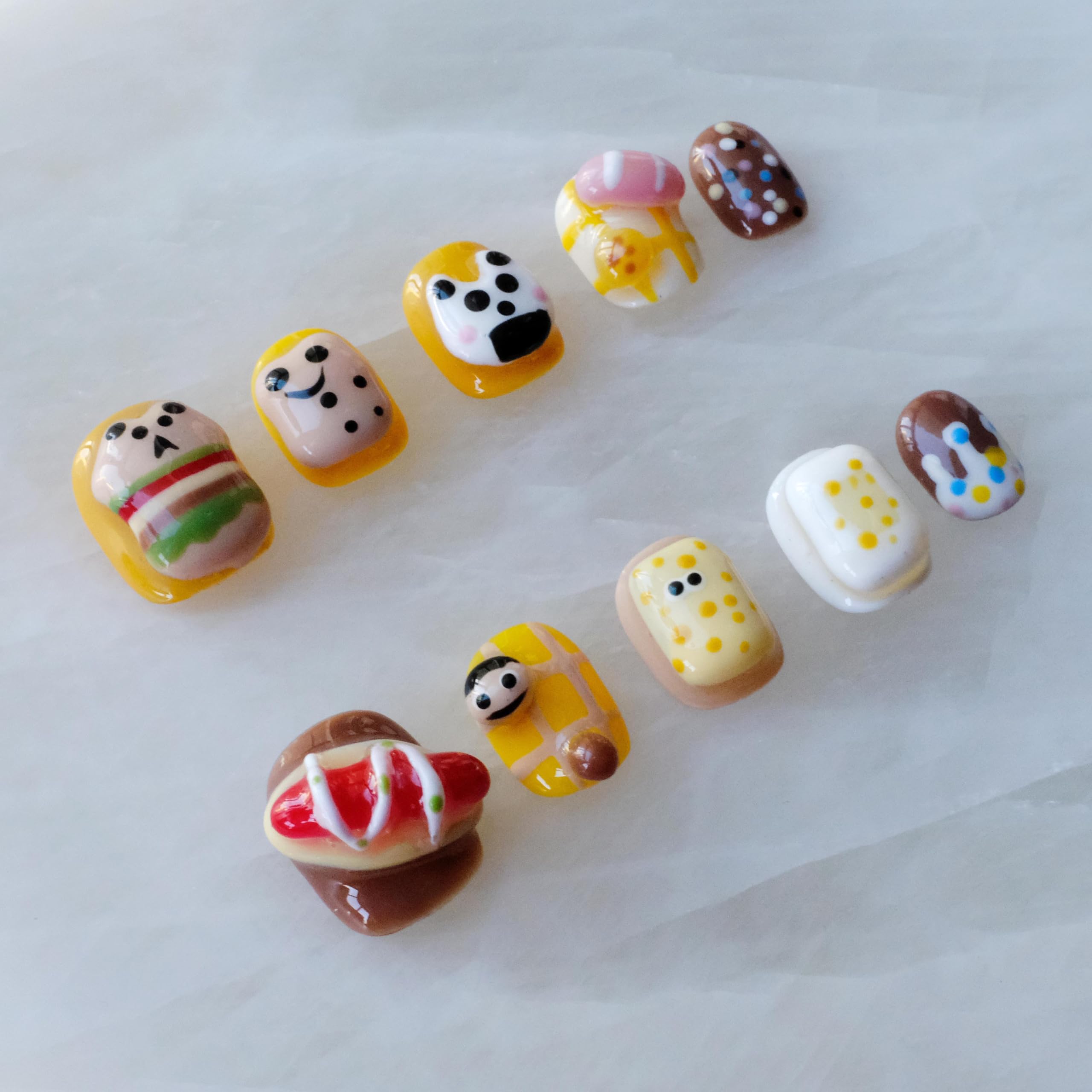 GLORS Purely Handmade Press On Nails | Cute Cartoon Design | Short Square, 10pcs (Small SS)