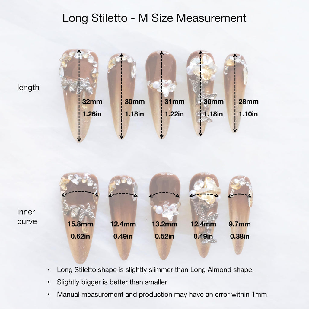 GLORS Luxury Long Stiletto Press-On Nails – Brown-Gold Ombre with 3D Rhinestones & Pearls (10 Pcs, Medium LS)