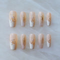 GLORS Handmade Press On Nails - Long Ballerina, Pink & White Shell Design | 10 Pieces (Small, LB)