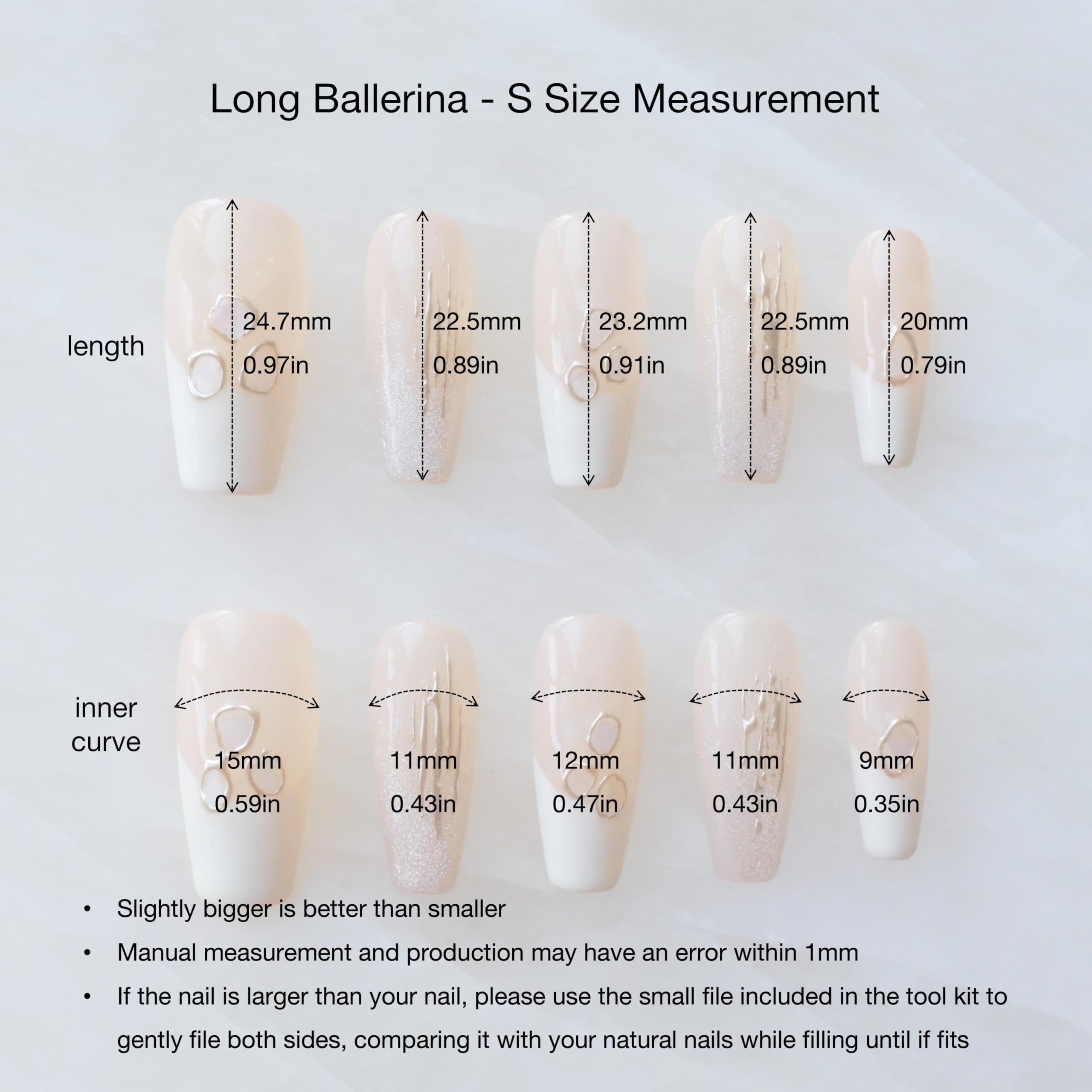 GLORS Handmade Press On Nails - Long Ballerina, Pink & White Shell Design | 10 Pieces (Small, LB)