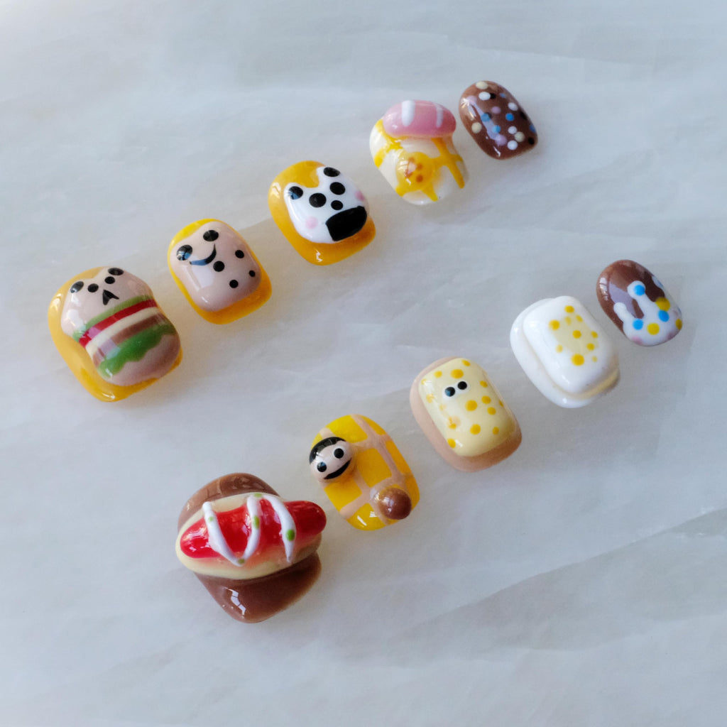 [GLORS] Purely Handmade Press On Nails | Cartoon Design, Short Square, 10 Pieces (XS-SS)