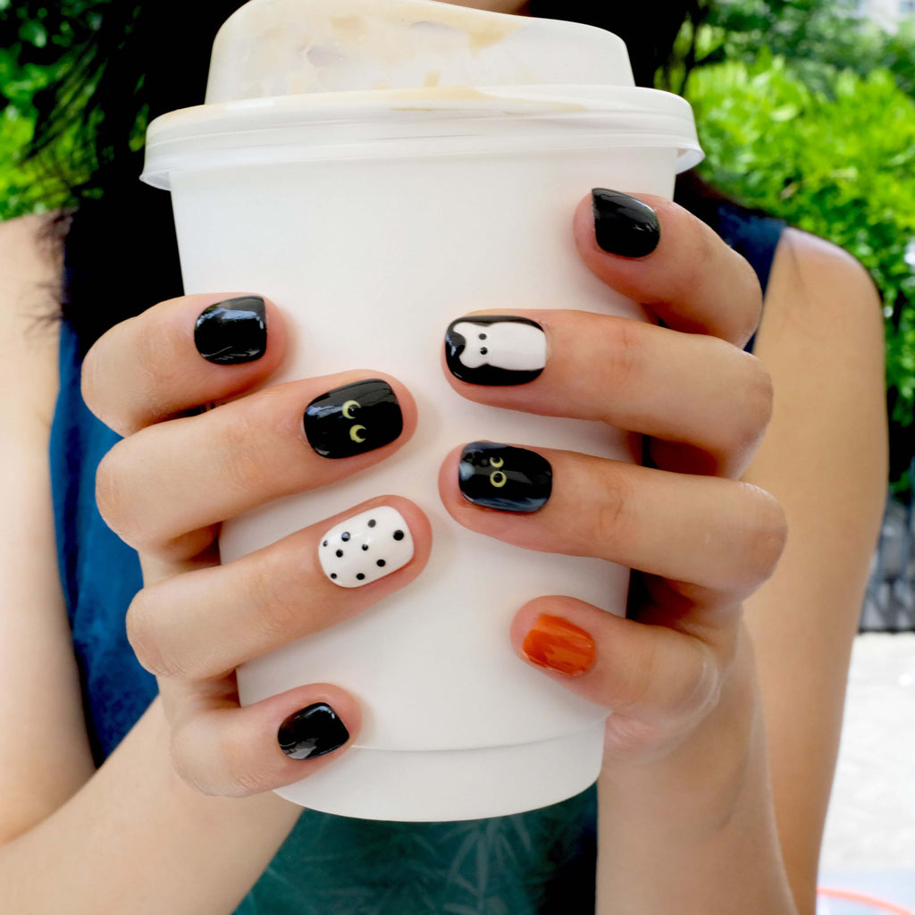 [GLORS] Purely Handmade Press On Nails | Kawaii Black Short Square, 10 pcs (SS) – Salon Quality