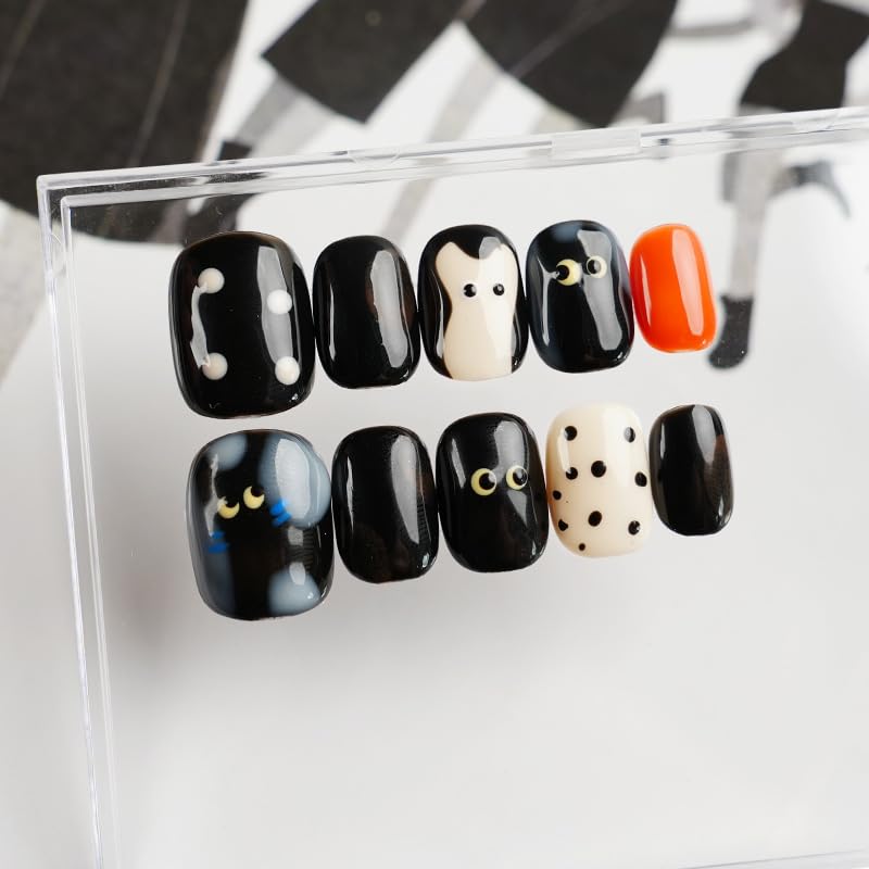 [GLORS] Purely Handmade Press On Nails | Kawaii Black Short Square, 10 pcs (SS) – Salon Quality