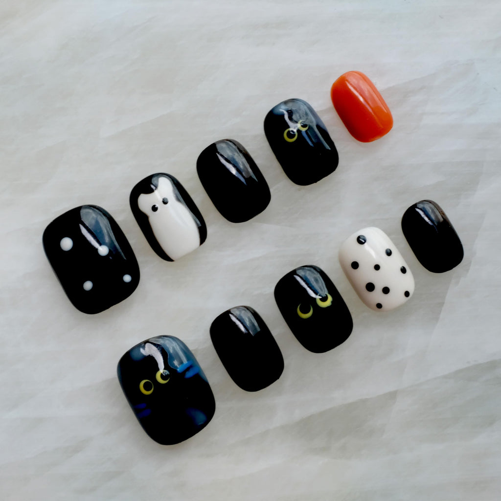 [GLORS] Purely Handmade Press On Nails | Kawaii Black Short Square, 10 pcs (SS) – Salon Quality
