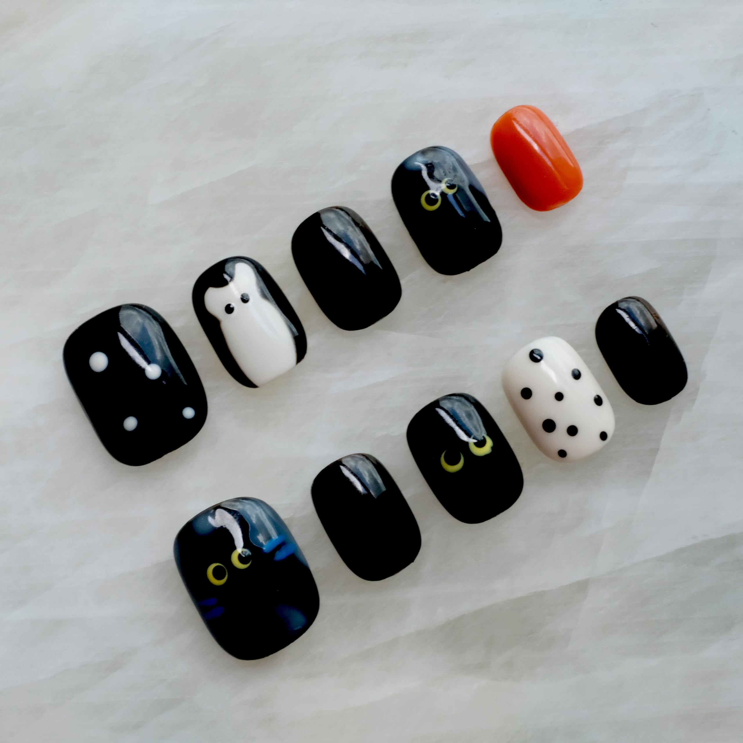 [GLORS] Purely Handmade Press On Nails | Kawaii Black Short Square, 10 pcs (SS) – Salon Quality