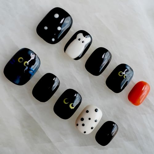 [GLORS] Purely Handmade Press On Nails | Kawaii Black Short Square, 10 pcs (SS) – Salon Quality