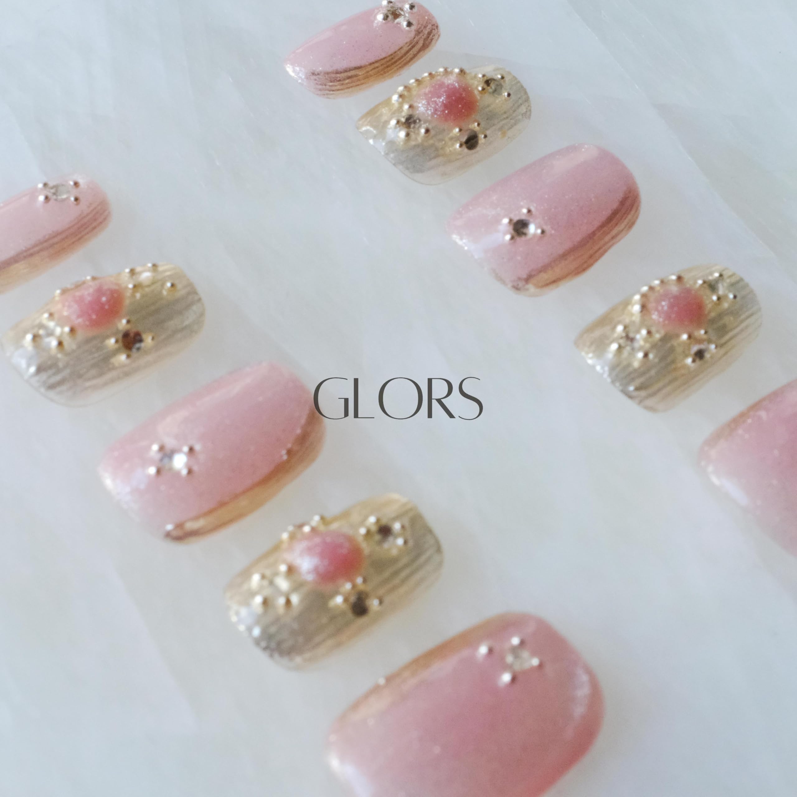 GLORS Purely Handmade Press On Nails - Pink Purple Cat-eye Buccilati Style | Short Square 10 Pcs (XS-SS)