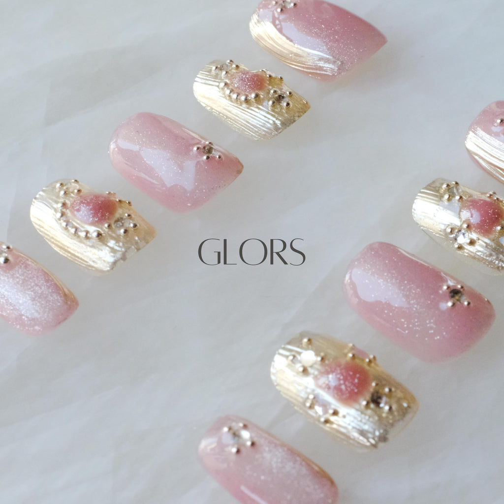 GLORS Purely Handmade Press On Nails - Pink Purple Cat-eye Buccilati Style | Short Square 10 Pcs (XS-SS)
