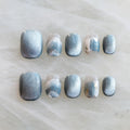 GLORS Purely Handmade Press On Nails – Blue & White Glitter Snow Mountain, Short Square, 10 Pieces
