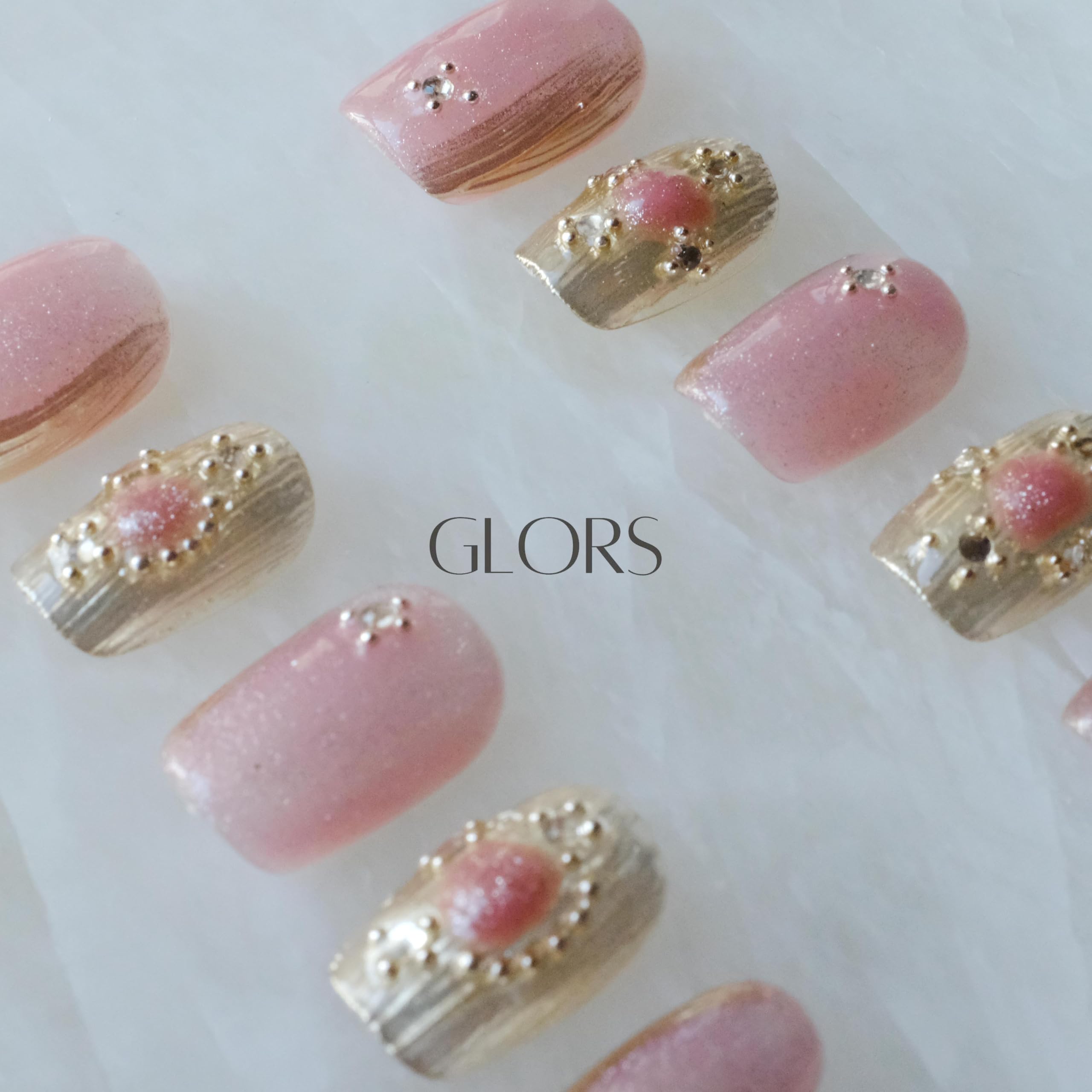 GLORS Purely Handmade Press On Nails - Pink Purple Cat-eye Buccilati Style | Short Square 10 Pcs (XS-SS)