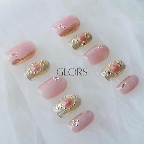 GLORS Purely Handmade Press On Nails - Pink Purple Cat-eye Buccilati Style | Short Square 10 Pcs (XS-SS)