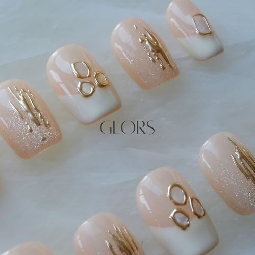 GLORS Purely Handmade Press On Nails | Mica Love Shell Piece – Short Square, 10 pcs