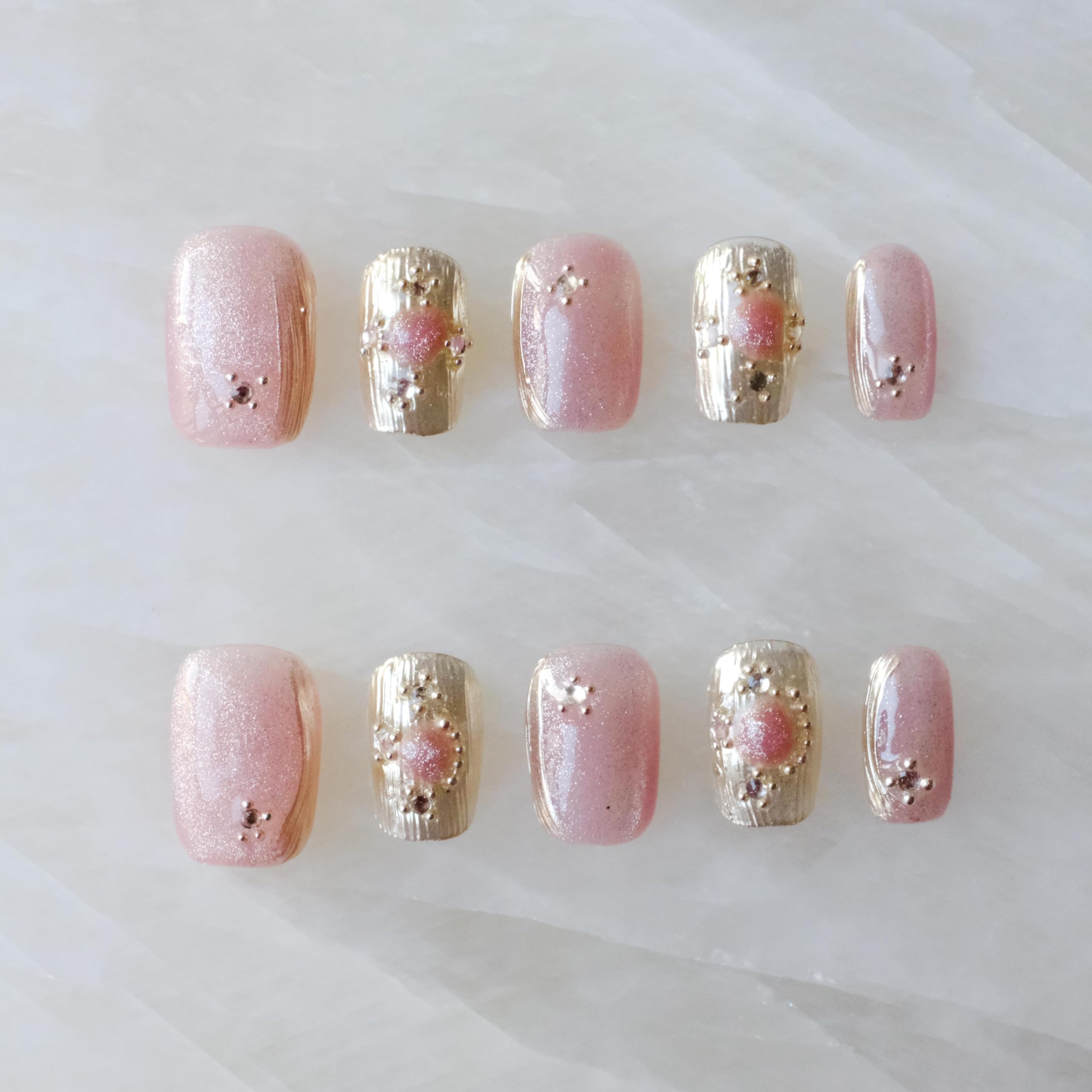 GLORS Purely Handmade Press On Nails - Pink Purple Cat-eye Buccilati Style | Short Square 10 Pcs (XS-SS)