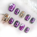 [GLORS] Purely Handmade Press On Nails – Purple Mirror Powder, Short Square, 10 Pcs (Medium, SS)