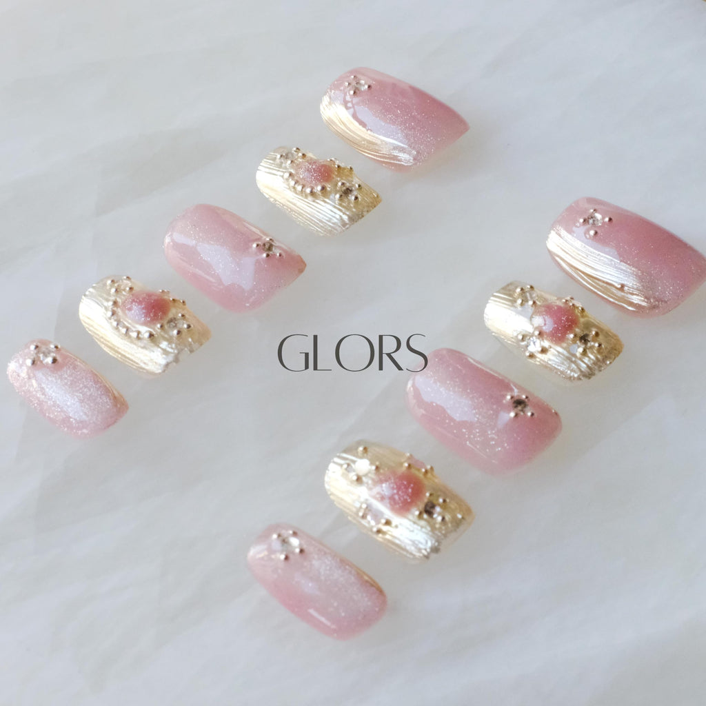 GLORS Purely Handmade Press On Nails - Pink Purple Cat-eye Buccilati Style | Short Square 10 Pcs (XS-SS)