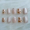 GLORS Purely Handmade Press On Nails – Elegant French Pink Pearl Gold, Short Square, 10 pcs (Medium SS)