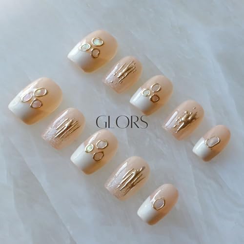 GLORS Purely Handmade Press On Nails | Mica Love Shell Piece – Short Square, 10 pcs