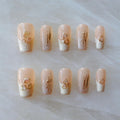 GLORS Purly Handmade Medium Ballerina Press-On Nails – Shell Piece Mica Love, 10 Pieces (MB)