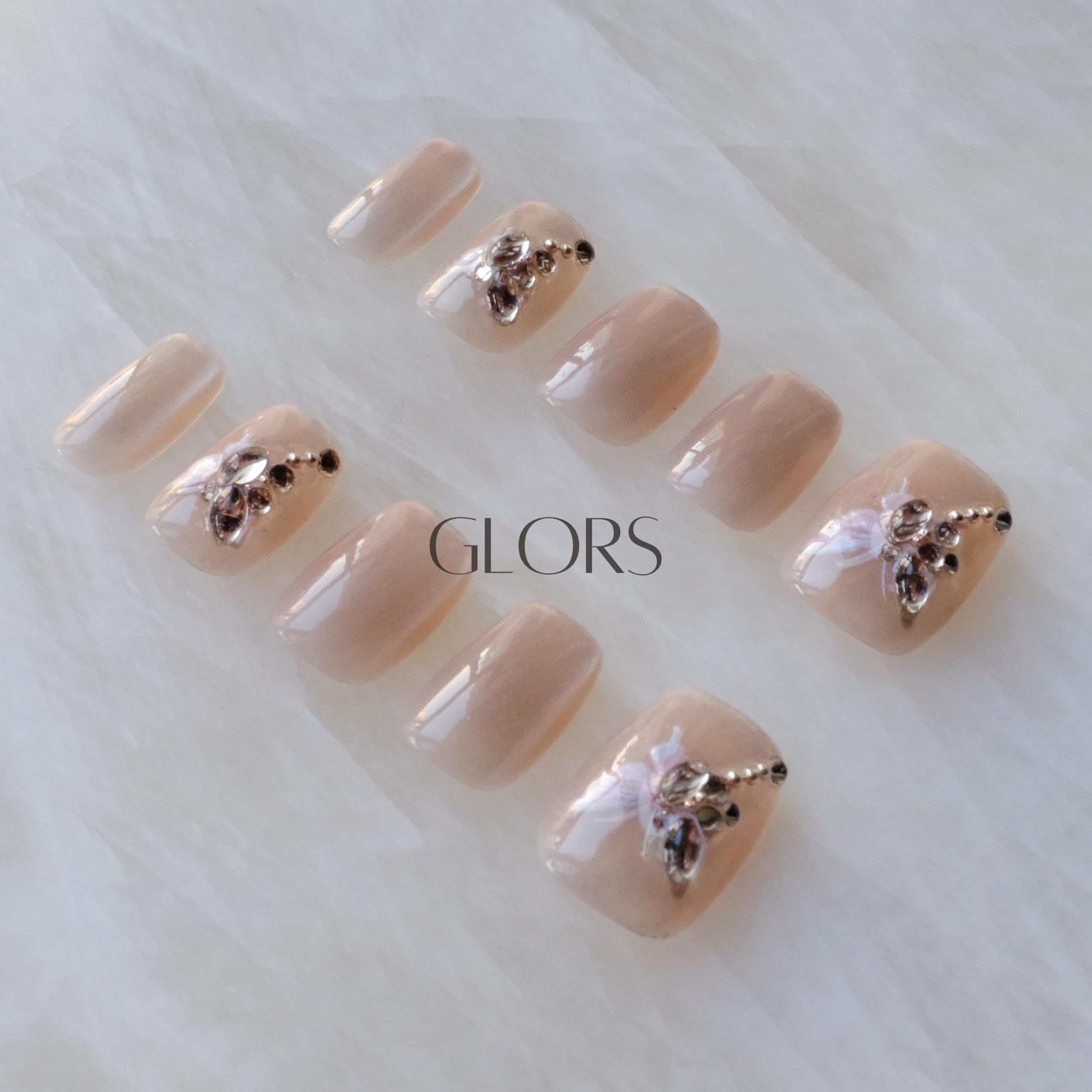 GLORS Purely Handmade Short Press On Nails – SCSbutterfly Butterfly Cat-Eye Art, Short Square, 10 Pieces