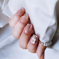 GLORS Short Square Press-On Nails – Nude Pink with Rose Gold Foil & Pearl Accents | 10 Pieces (Large, SS)