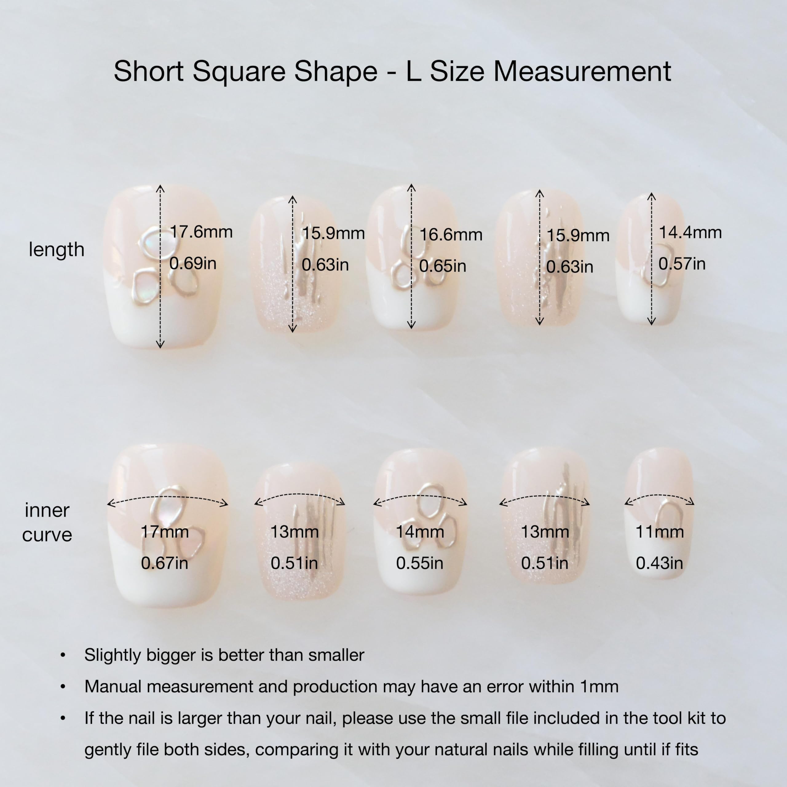 [GLORS] Purely Handmade Press On Nails | Mica Love Shell Piece Nail Art | Short Square, Salon Quality 10-Piece Set (Large, SS)