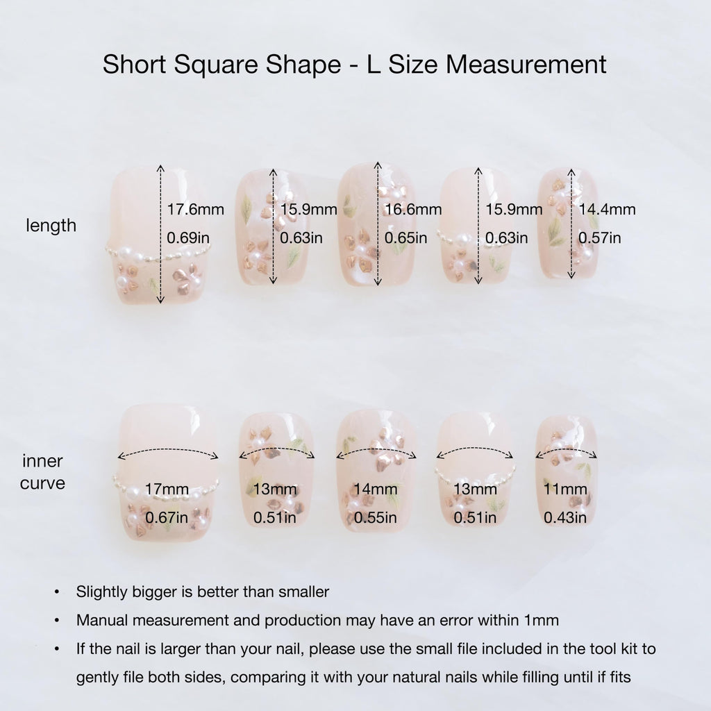 GLORS Short Square Press-On Nails – Nude Pink with Rose Gold Foil & Pearl Accents | 10 Pieces (Large, SS)