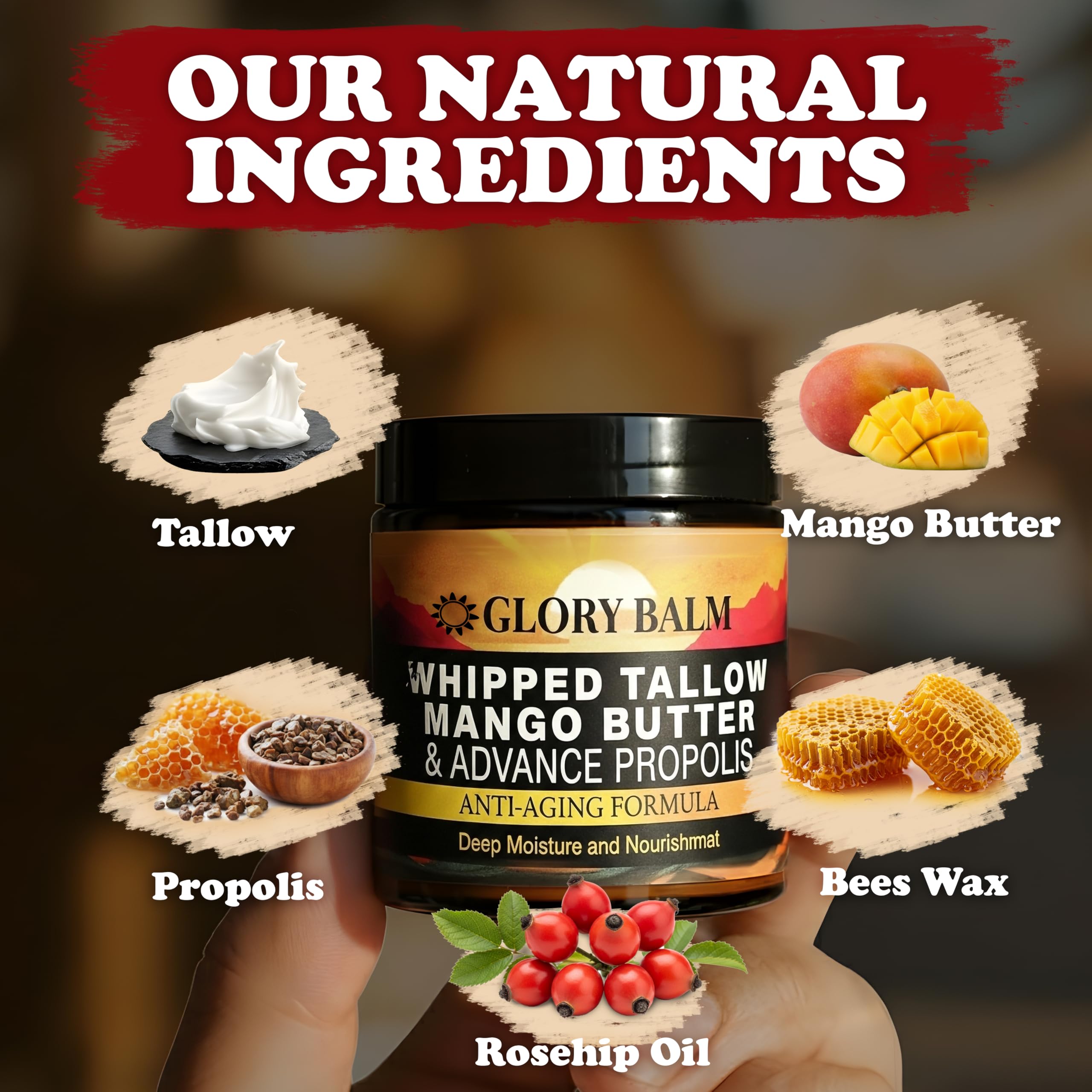 Glory Balm Whipped Beef Tallow Skin Moisturizer – Organic, Unscented 4oz