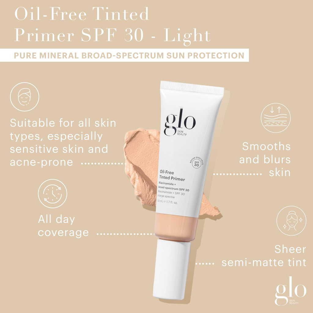 Glo Skin Beauty Oil-Free Tinted Primer SPF 30 (Light) – 4-in-1 Foundation Primer & Sun Protection