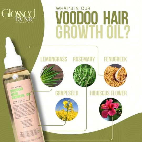 Glossed by Nae Voodoo Hair Growth Oil – Rosemary, Lemongrass, Grapeseed & Castor Oil for Hair Growth | All Hair Types | 4 oz