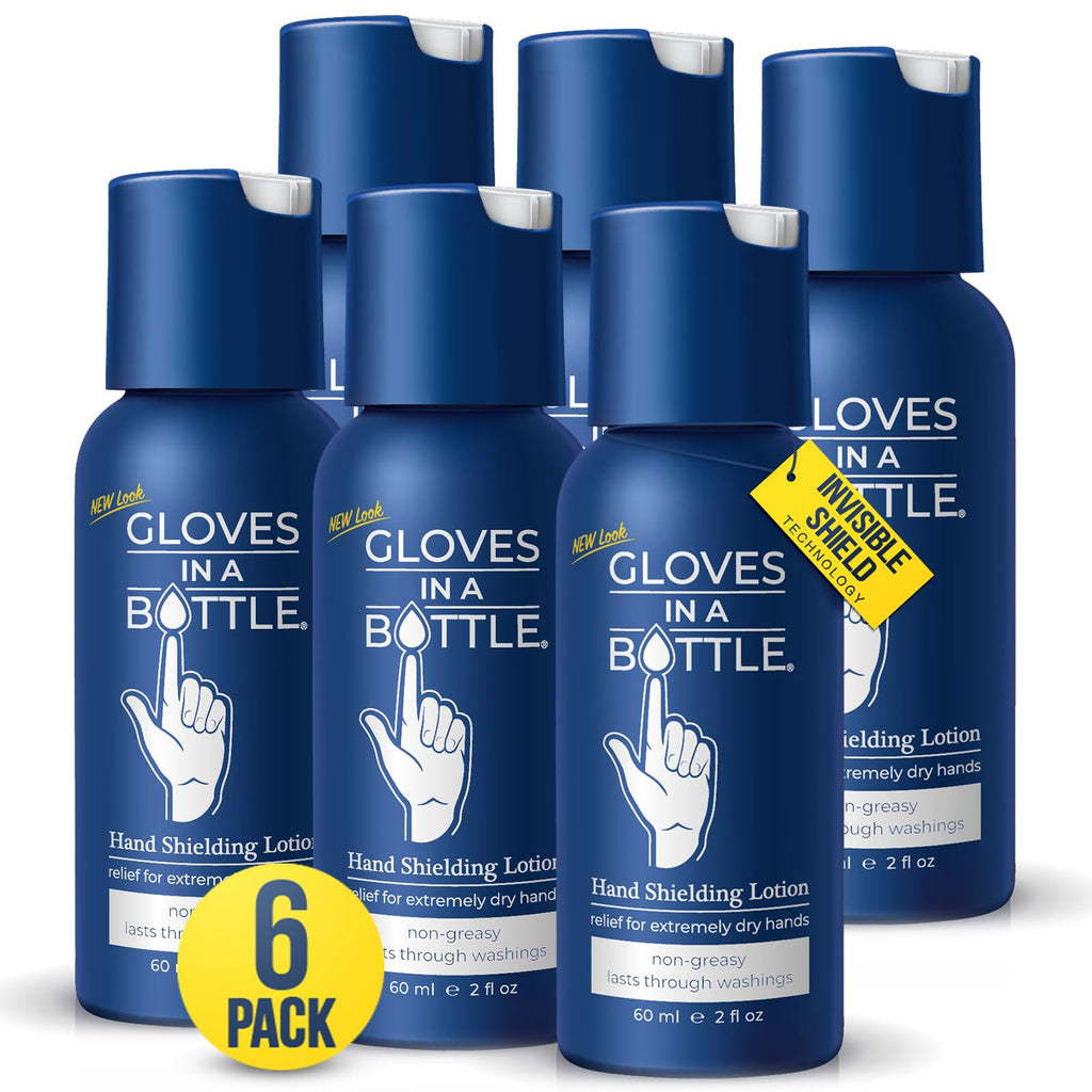 Gloves In A Bottle Shielding Lotion 6-Pack – Fragrance-Free, Grease-Less Dry Skin Moisturizer (2oz / 60ml)