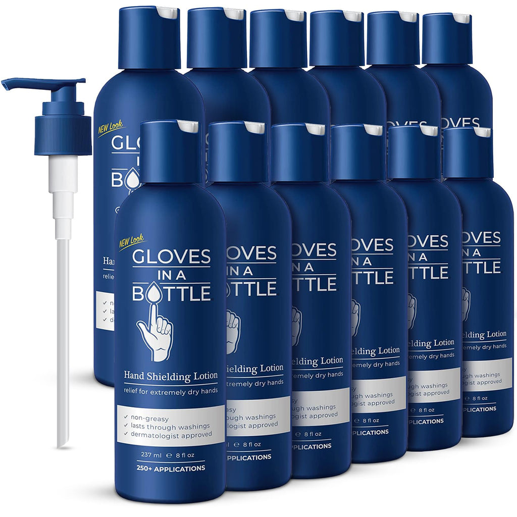 Gloves In A Bottle Shielding Lotion for Dry, Itchy Skin — 8 oz (12 Pack) | Hypoallergenic & USA Made