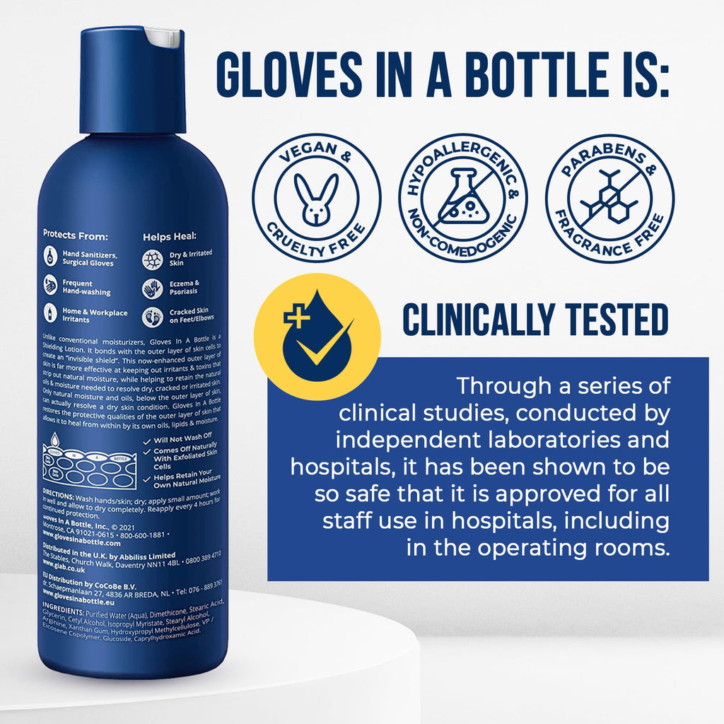 Gloves In A Bottle Shielding Lotion for Dry, Itchy Skin — 8 oz (12 Pack) | Hypoallergenic & USA Made