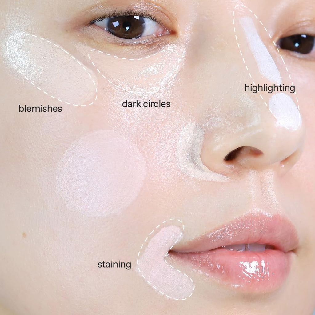 glow not dry concealer beige | dual-color pink & white for blemishes and brightening | full-coverage, melt-in texture | 0.4 oz