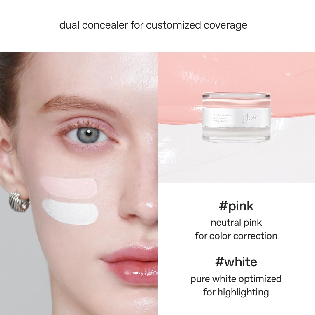 glow not dry concealer beige | dual-color pink & white for blemishes and brightening | full-coverage, melt-in texture | 0.4 oz