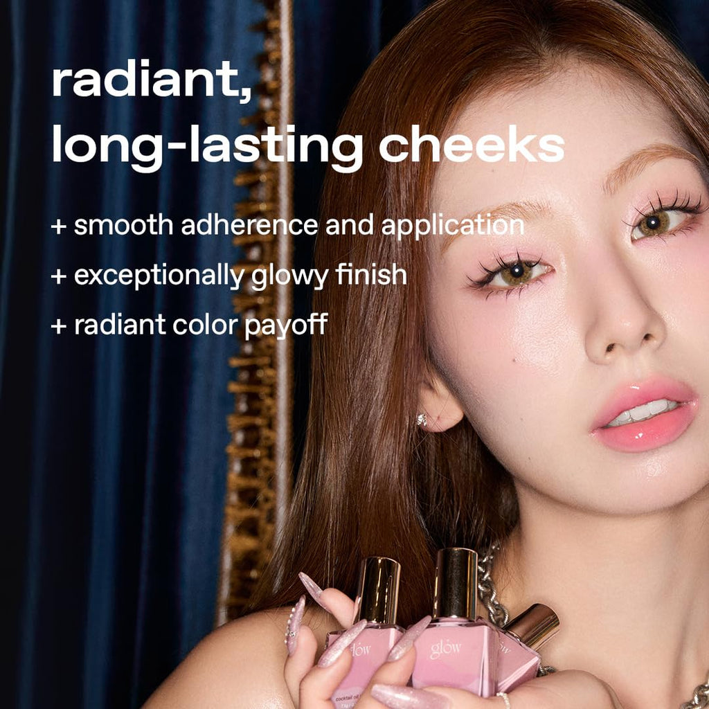 glow liquid blush | lightweight, dewy finish | 3-layer oil blush | buildable color | 2.7 oz cloverclub