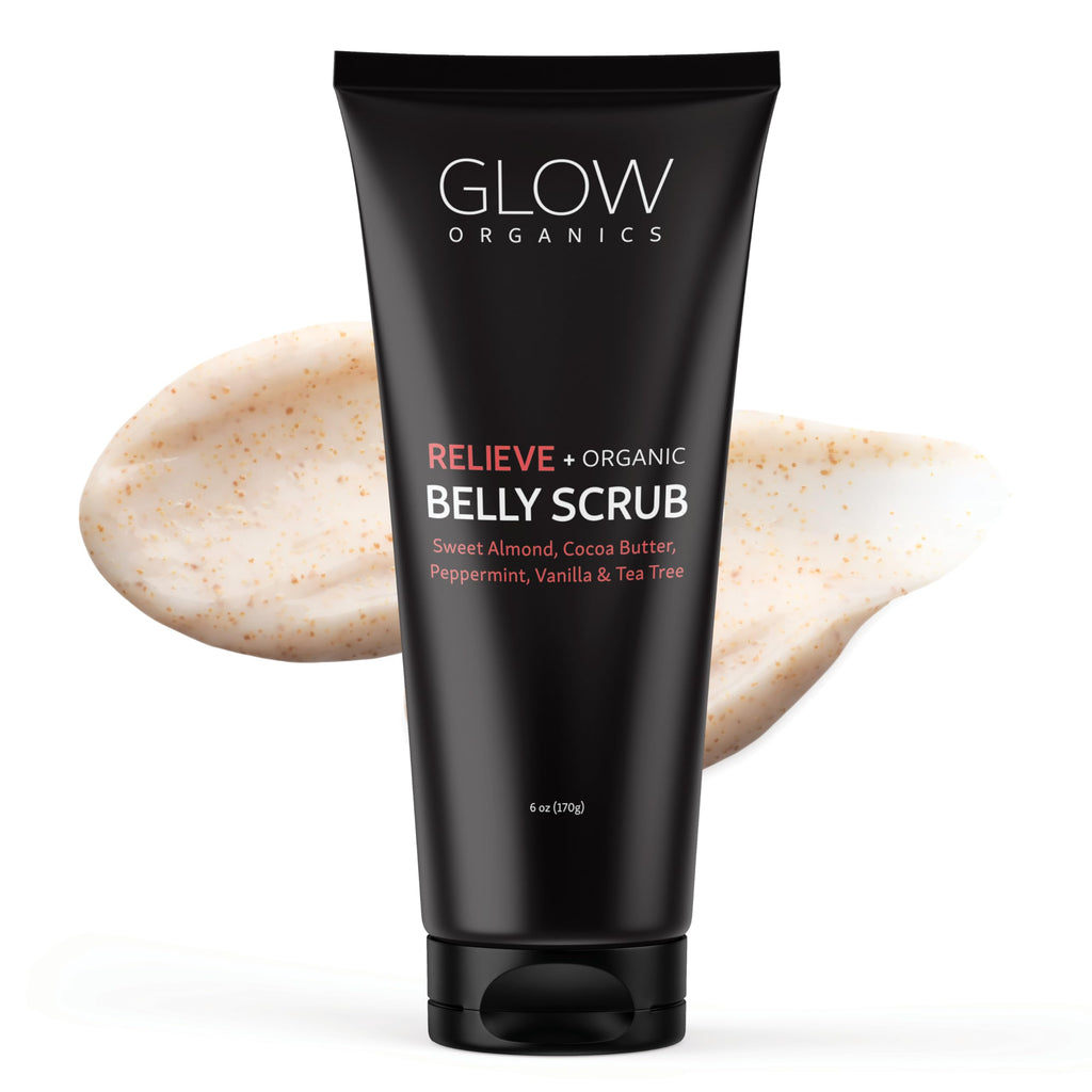 Glow Organics Exfoliating Belly Scrub – Moisturizing Sugar Scrub with Almond Oil & Cocoa Butter (6 oz)
