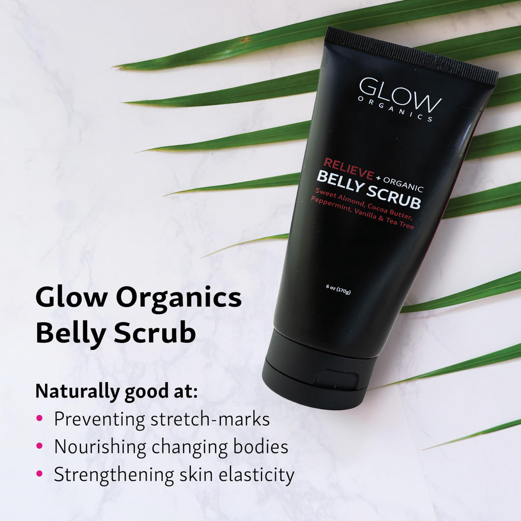 Glow Organics Exfoliating Belly Scrub – Moisturizing Sugar Scrub with Almond Oil & Cocoa Butter (6 oz)