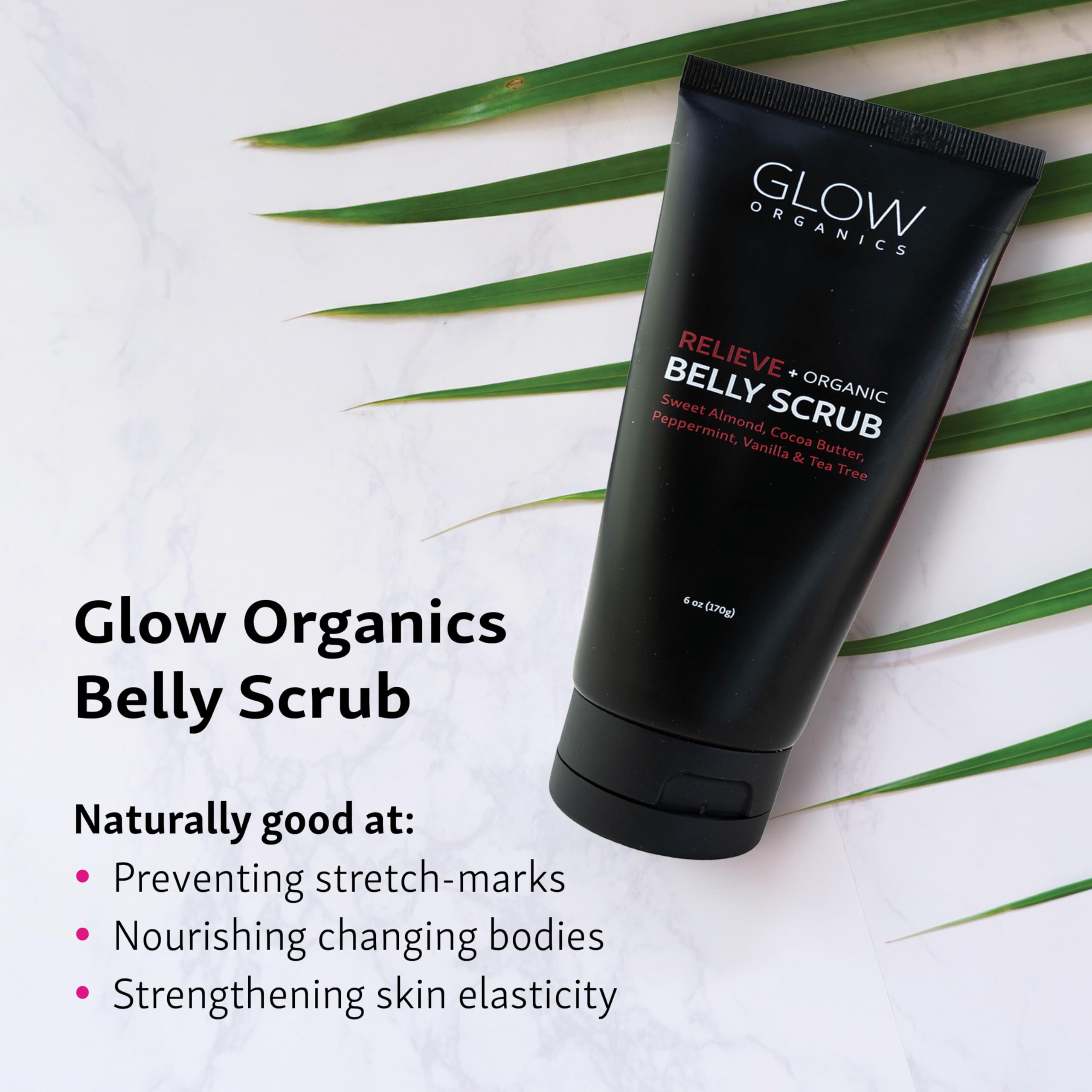 Glow Organics Exfoliating Belly Scrub – Moisturizing Sugar Scrub with Almond Oil & Cocoa Butter (6 oz)