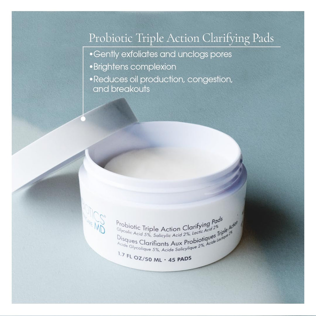 Glowbiotics Probiotic Triple Action Clarifying Pads – 5% Glycolic, 2% Lactic, 2% Salicylic, 60 Pads