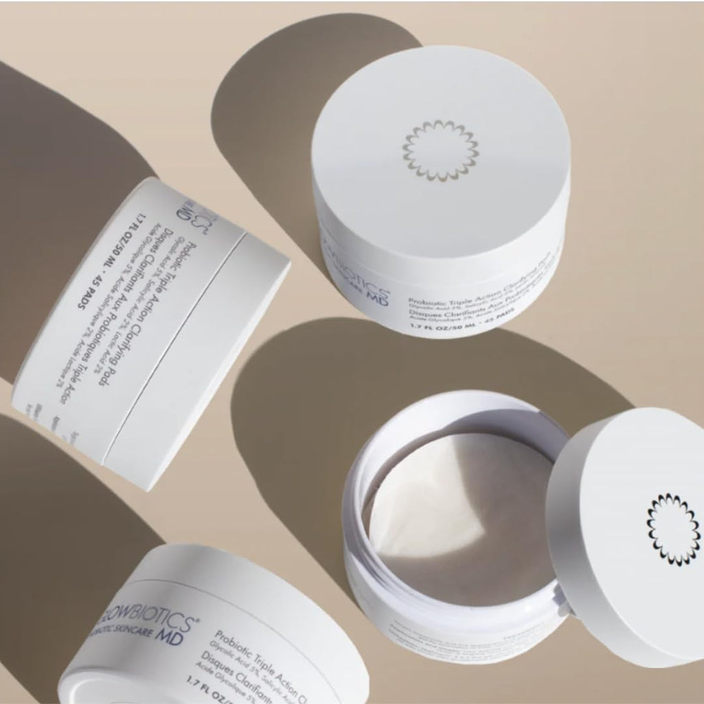 Glowbiotics Probiotic Triple Action Clarifying Pads – 5% Glycolic, 2% Lactic, 2% Salicylic, 60 Pads