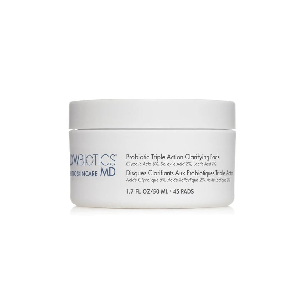 Glowbiotics Probiotic Triple Action Clarifying Pads – 5% Glycolic, 2% Lactic, 2% Salicylic, 60 Pads