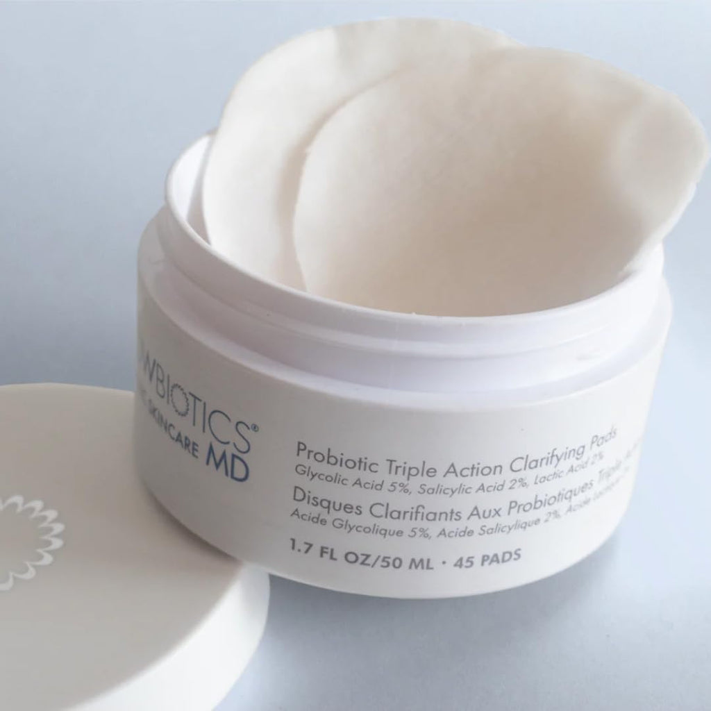 Glowbiotics Probiotic Triple Action Clarifying Pads – 5% Glycolic, 2% Lactic, 2% Salicylic, 60 Pads
