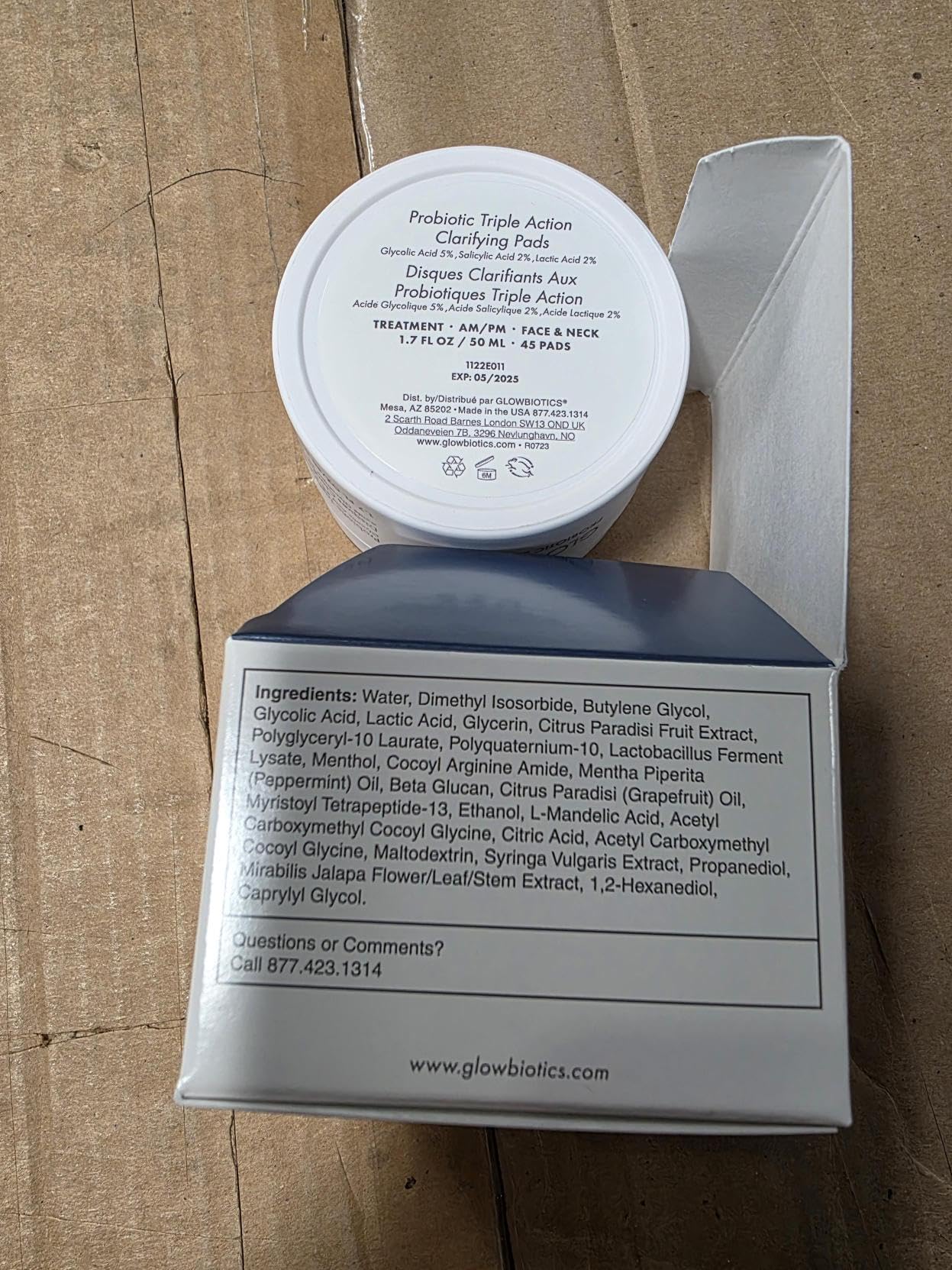 Glowbiotics Probiotic Triple Action Clarifying Pads – 5% Glycolic, 2% Lactic, 2% Salicylic, 60 Pads