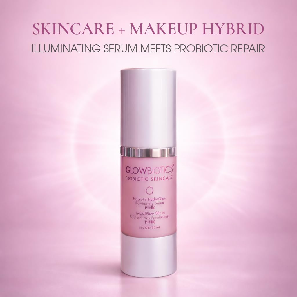 Glowbiotics Probiotic HydraGlow Illuminating Serum Pink – Hydration, Glow, Hyaluronic Acid & Probiotics, 1 Fl Oz
