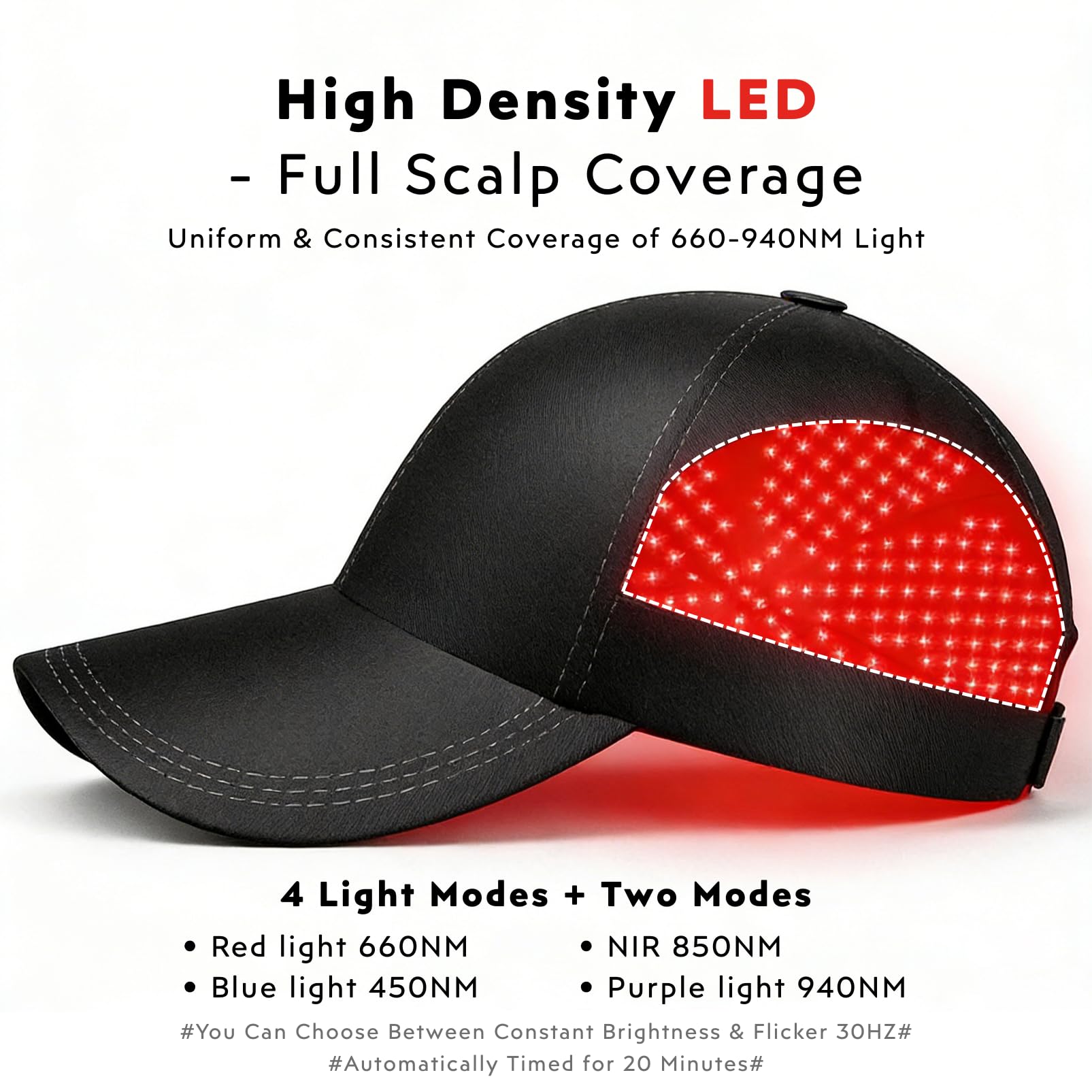 GlowFars Red Light Hair Growth Cap – Wireless, 4-Wavelength + Pulse Mode