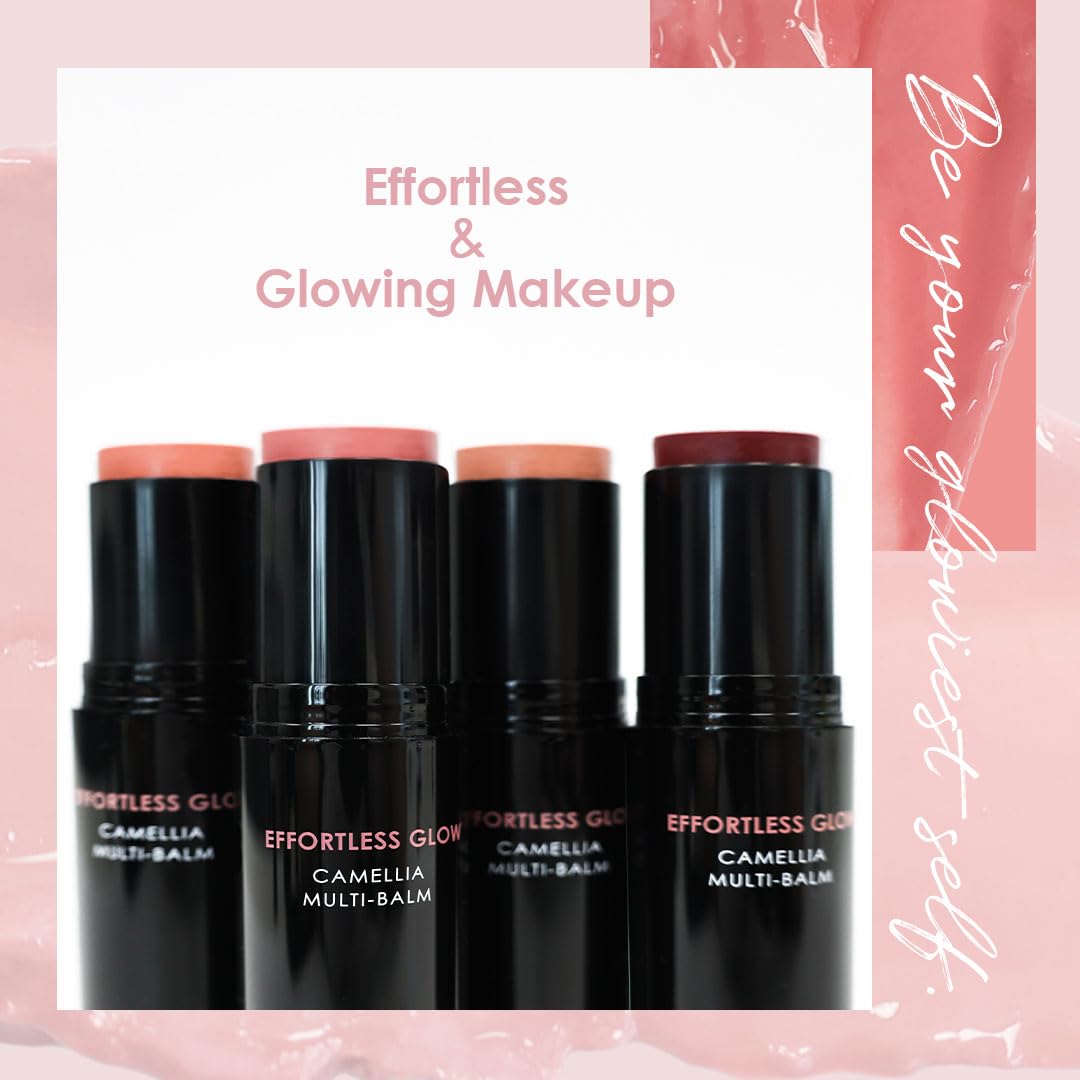 Glowiest Effortless Glow Camellia Multi-Balm Rosy Mauve – Lip & Cheek Cream Blush with Built-In Brush