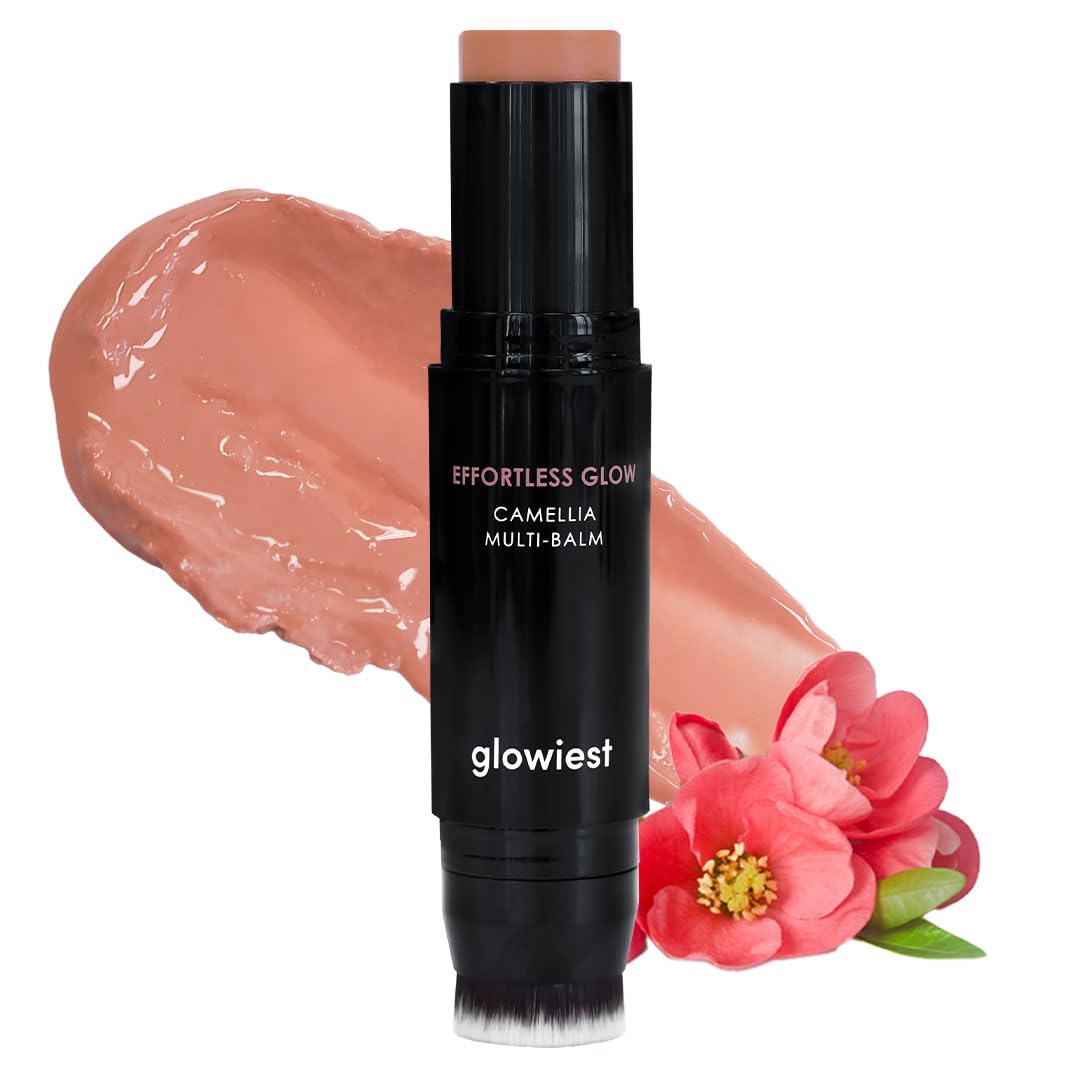 Glowiest Effortless Glow Camellia Multi-Balm Rosy Mauve – Lip & Cheek Cream Blush with Built-In Brush